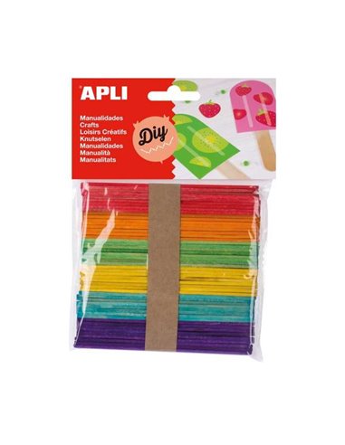 Apli - Paquet de 50 bâtons de polo en bois naturel 114 x 10 mm - Couleurs assorties