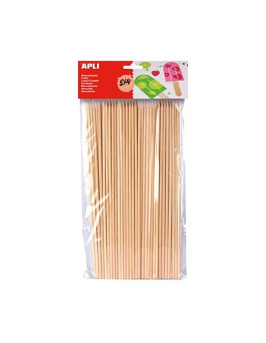 Apli - Paquet de 50 bâtonnets en bois naturel 200 x 3 mm - Couleur Bois