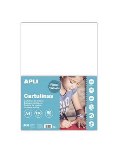 Apli - Paquet de 50 Cartons A4 170g - Sans Acide - Adapté à un Usage Scolaire Couleur Blanc