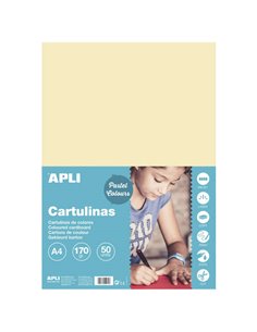 Apli - Paquet de 50 Papier Cartonné A4 170g - Sans Acide - Adapté à un Usage Scolaire - Couleur Ivoire