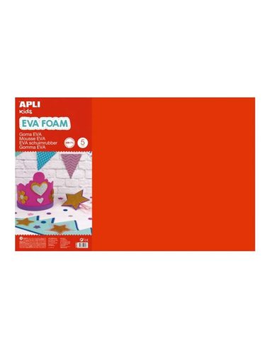 Apli - Pack de 5 Caoutchouc Eva 600 x 400 mm - Épaisseur 2 mm - Etanche - Thermoformable - Couleur Rouge