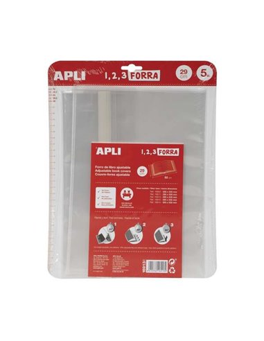 Apli - Pack de 5 Protège-Livres à Rabat Ajustable 290mm - PP - Couverture en 3 Étapes