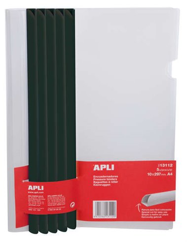 Apli - Pack de 5 Classeurs Coulissants 10 x 297 mm avec Couverture Transparente - Fente pour Insertion Facile des Feuilles - Cap