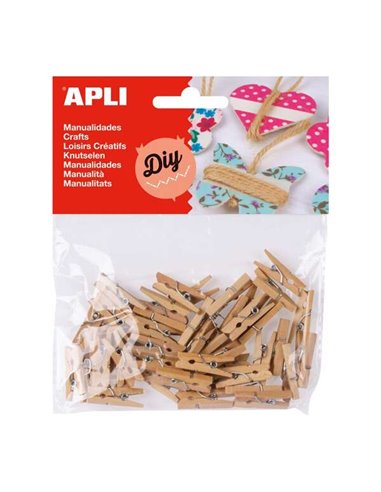 Apli - Paquet de 45 Mini Pinces en Bois Naturel 25 x 3 mm - Couleur Bois