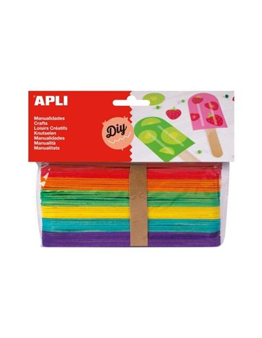 Apli - Pack de 40 Bâtons de Polo Jumbo en Bois Naturel 150 x 18 mm - Couleurs Assorties