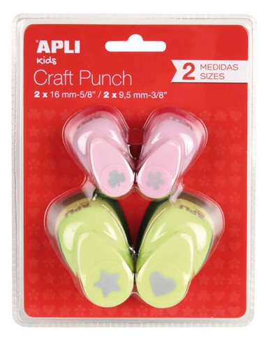 Apli - Pack de 4 Perforatrices à Papier de Formes Diverses - Étoile (16 mm), Coeur (16 mm), Trèfle (9,5 mm) et Fleur (9,5 mm) - 