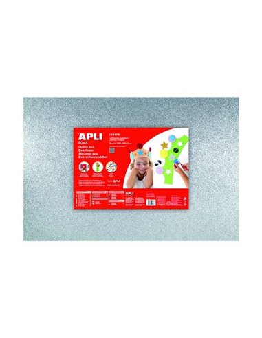 Apli - Pack de 3 Mousse Eva Paillettes Argent 600 x 400 mm - Épaisseur 2 mm - Imperméable - Thermoformable - Couleur Argent