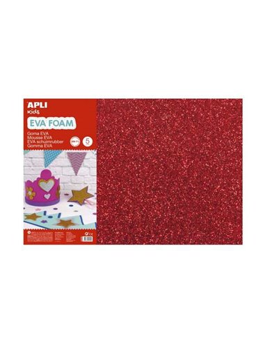 Apli - Pack de 3 Caoutchouc Eva Pailleté 600 x 400 mm - Épaisseur 2 mm - Imperméable - Thermoformable - Couleur Rouge