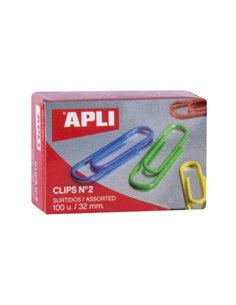 Apli - Pack de 100 Clips N°2 32 mm - Couleurs Assorties