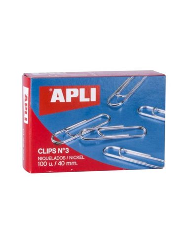 Apli - Paquet de 100 Clips Nickelés N°3 40 mm