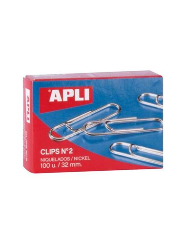 Apli - Paquet de 100 Clips Nickelés N°2 32mm