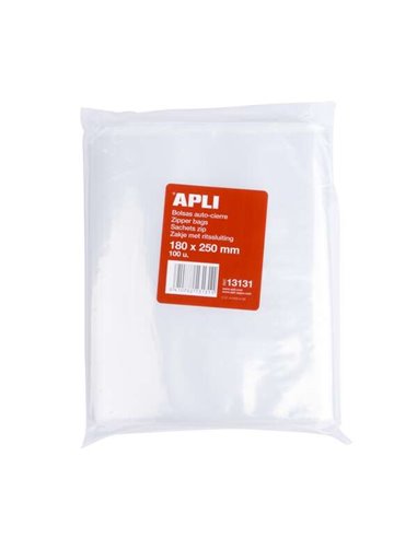 Apli - Paquet de 100 Sachets Auto-Scellants 180 x 250 mm - Fermeture Sécurisée - Sécurité Alimentaire