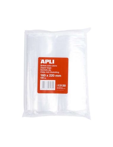 Apli - Paquet de 100 Sachets Auto-Scellants 160 x 220 mm - Fermeture Sécurisée - Sécurité Alimentaire