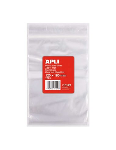 Apli - Paquet de 100 Sachets Auto-Scellants 120 x 180 mm - Fermeture Sécurisée - Sécurité Alimentaire