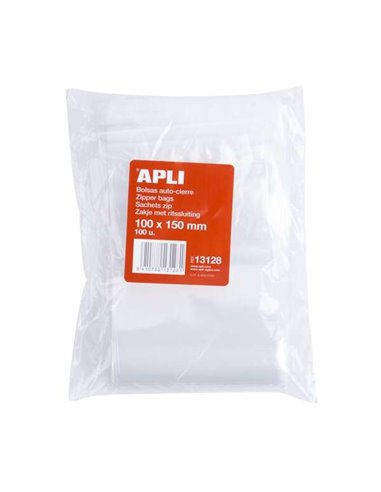 Apli - Paquet de 100 Sachets Auto-Scellants 100 x 150 mm - Fermeture Sécurisée - Sécurité Alimentaire