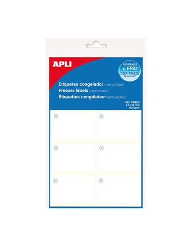 Apli - Pack de 10 Feuilles d'Étiquettes Spéciales Congélateur 34 x 53 mm - Adhésif Résistant aux Basses Températures - Coloris B