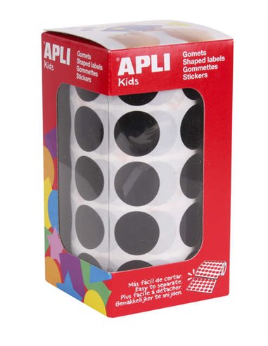 Apli - Pack de 1770 Gomets Ronds Ø 20mm - Adhésif Permanent à Base d'Eau - Sans Solvant - Coloris Noir