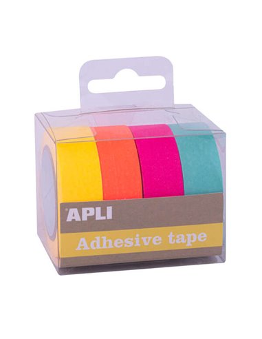 Apli - Pack Ruban Adhésif Papier Washi - 4 U - Tons Fluorés - Décoration et Artisanat - Multicolore