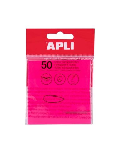 Apli - Bloc Notes Autocollantes Transparent 50 Feuilles 75x75mm - Pour noter sans perdre la visibilité du texte ou de l'image - 