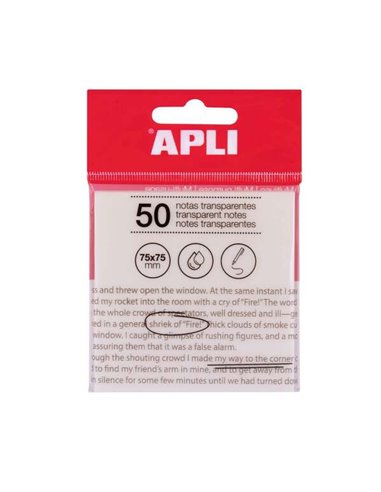 Apli - Bloc Notes Autocollantes Transparent 50 Feuilles 75x75mm - Pour noter sans perdre la visibilité du texte ou de l'image - 