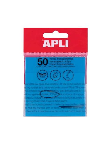 Apli - Bloc Notes Autocollantes Transparent 50 Feuilles 75x75mm - Pour noter sans perdre la visibilité du texte ou de l'image - 