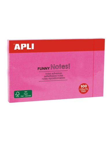 Apli - Funny Sticky Notes 125x75mm - Bloc de 100 feuilles - Adhésif de qualité - Facile à décoller - Rose Fluorescent