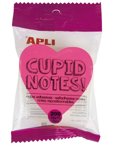 Apli - Notes Autocollantes Coeur 70x70mm - Bloc 200 Feuilles - 4 Couleurs Assorties - Fluorescent