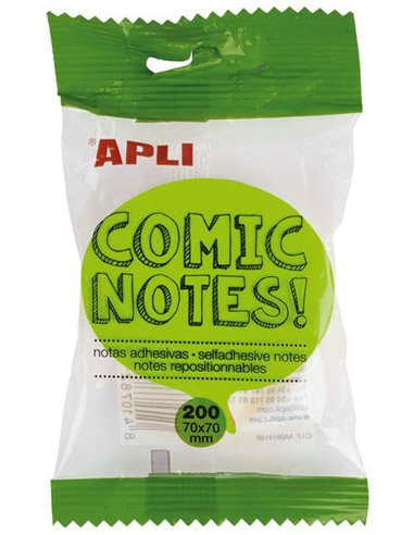 Apli - Comic Sticky Notes 70x70mm - Bloc 200 Feuilles - 4 Couleurs Assorties - Fluorescent