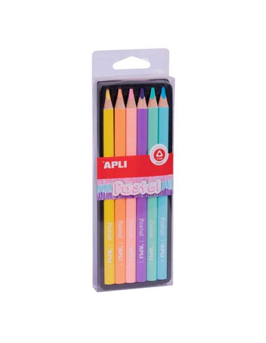 Apli - Crayons Pastel Jumbo - Épaisseur 5 mm - Boîte de 6 Couleurs Assorties - Bois Triangulaire pour une Meilleure Tenue et Cou