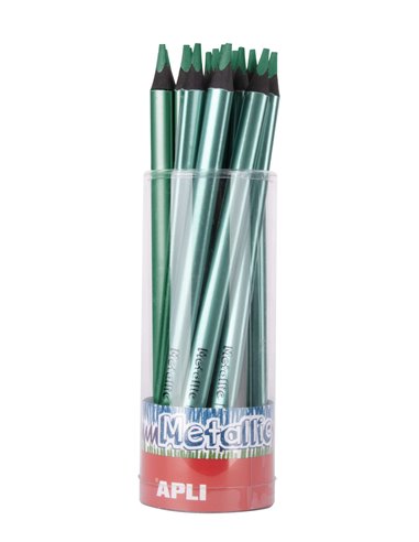 Apli - Crayons Jumbo Vert Métallisé - Triangulaire 5 mm d'épaisseur - Paquet de 18 - Améliore la tenue