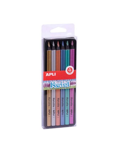 Apli - Crayons en métal Jumbo - 5 mm - Couleurs Or, Argent, Bronze, Bleu, Turquoise et Violet - Course 5 mm - Bois Triangulaire