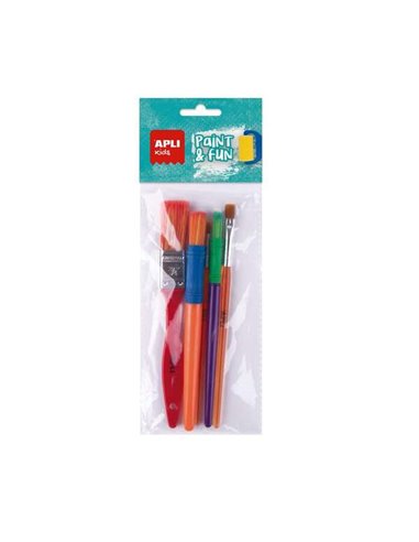 Apli - Kids Paint & Fun Pack de 5 Pinceaux - Mesures et Couleurs Assorties