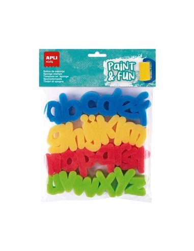 Apli - Kids Paint & Fun Pack de 26 tampons éponge modèle ABC à tamponner - Formes de petites lettres - Couleurs assorties