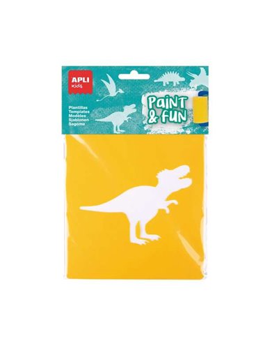 Apli - Sachet Enfant de 6 Pochoirs Dinosaures - 8 Formes d'Animaux - Polypropylène Souple - Lavable - Couleurs Assorties