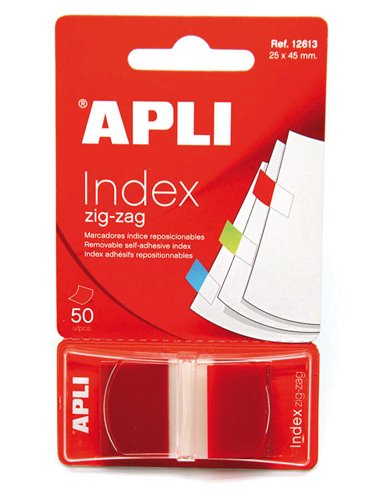 Apli - Index Adhésifs Film Zigzag 45x25mm Distributeur de 50 - Facile à Appliquer - Design Zigzag - Rouge