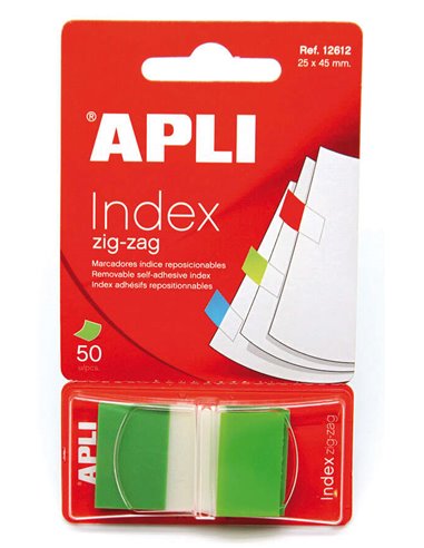 Apli - Index Adhésifs Film Zigzag 45x25mm - Distributeur de 50 Index - Adhésif de Qualité - Facile à Décoller - Design Zigzag - 