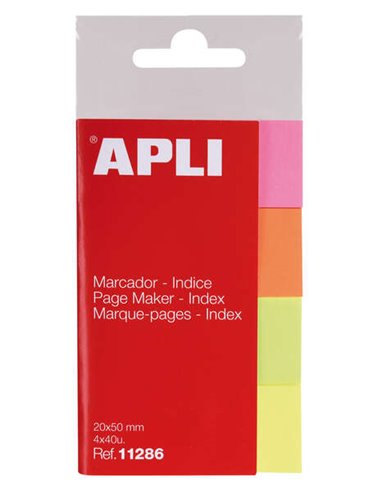 Apli - Index Papier Adhésif 50x20mm - 4 Couleurs - 40 Feuilles par Couleur - Facile à Décoller - Organisez Vos Documents - Multi