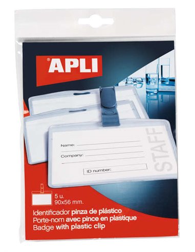 Apli - Identifiant avec clip en plastique pour cartes de visite - Taille 90 x 56 mm - Idéal pour les foires et congrès - Utilisa