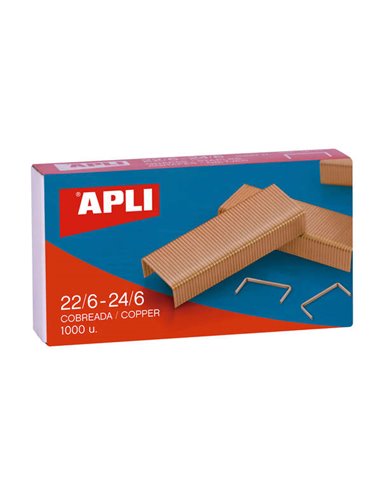 Apli - Agrafes en cuivre galvanisé 22/6 - 24/6 - Capacité 30 feuilles - Matériau durable et résistant - Extrémités pointues pour