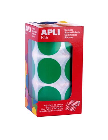 Apli - Gomets Ronds Verts XL - Ø 33mm - Adhésif Permanent - 708 Gomets par Rouleau