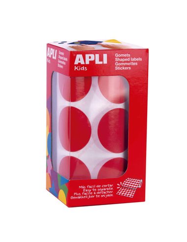 Apli - Gomets Ronds XL Ø 33mm Rouge avec Adhésif Permanent - 708 Gomets par Rouleau - Idéal pour Développer la Psychomotricité F