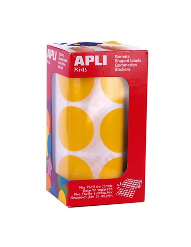 Apli - Gomets Ronds XL Ø 33mm Jaune Adhésif Permanent - 59 Feuilles Pré-Percées - 708 Gomets par Rouleau