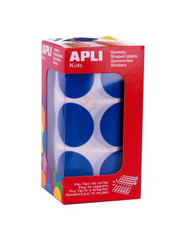 Apli - Gomets Bleus Ronds XL - Ø 33mm - Adhésif Permanent - 708 Gomets par Rouleau - Idéal pour Développer les Compétences