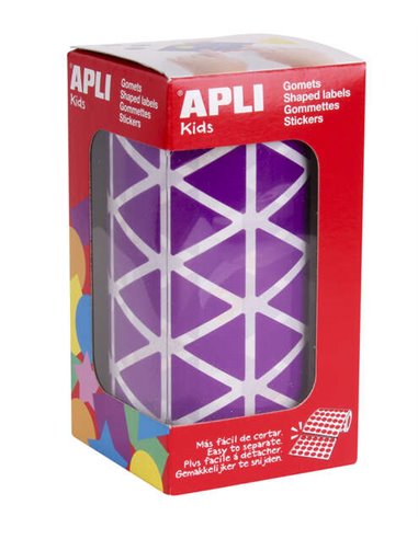 Apli - Gomets triangulaires lilas 20x20x20 mm - 59 feuilles prédécoupées - 2832 gomets par rouleau - Idéal pour les écoles et le