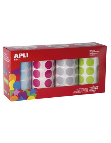 Apli - Gomets Ronds Ø 20mm - Couleurs Assorties - Adhésif Permanent - 4 Rouleaux - 7080 Gomets - Développement Psychomoteur - No