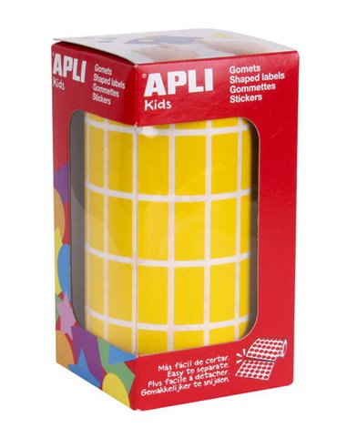 Apli - Gomets rectangulaires jaunes - 20x10 mm - 59 feuilles prédécoupées - 3540 unités par rouleau - Idéal pour les écoles et l