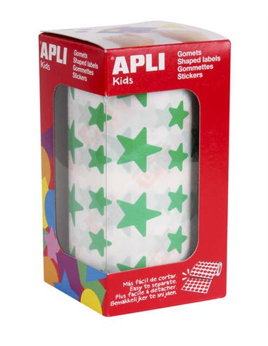 Apli - Green Star Gomets - 12,5 mm et 19,5 mm - Adhésif permanent - 2360 Gomets par rouleau - Idéal pour les écoles et ateliers 