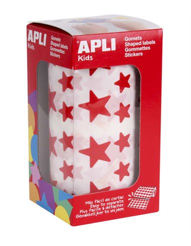 Apli - Red Star Gomets - 12,5 mm et 19,5 mm - Adhésif permanent - 59 feuilles - 2360 Gomets par rouleau - Idéal pour développer 