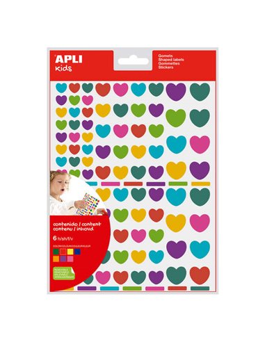 Apli - Gomets Coeur Adhésifs Amovibles - Trois Tailles Assorties - 624 Gomets par Sachet - Développement des Compétences et de l