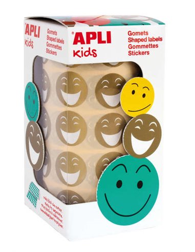 Apli - Golden Happy Face Gomets - Ø 20mm - Adhésif amovible - 900 unités par rouleau